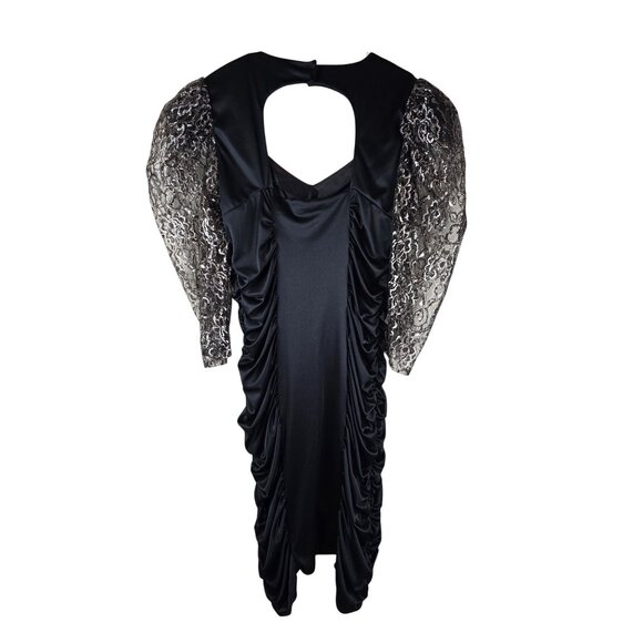 Vintage 80s Mayvens of California Black & Silver Ruched Cocktail Dress | Size 18 - Picture 8 of 8